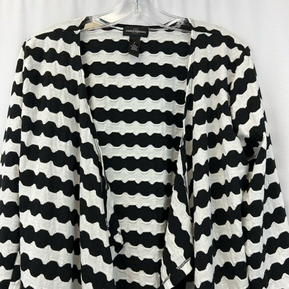 Karen Brooks Womens Cardigan Sweater Black White Stripe Long Sleeve Open Front S - Picture 7 of 10
